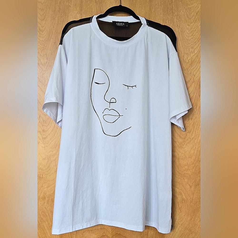 Akira Rhinestone Sheer Face Graphic Tee Shirt